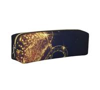 Gold Musical Note with Fallen Shiny Star Print Adults Pencil Case Pouch Stationery Organizer Office Travel Supply Accessory