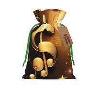 Gold Musical Note with Fallen Shiny Star Print Birthday Gifts Wrap Bag Unique Drawstring Gifts Bag Canvas Bags for Party Wedding Present,1 Piece S