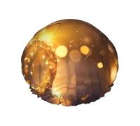 Gold Musical Note with Fallen Shiny Star -Print Extra Large Waterproof Shower Cap-Double Layer Protection For Long/Curly Hair - Reusable & Travel Friendly.