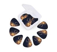 Gold Musical Note with Fallen Shiny Star print Guitar Picks 12 Pack, Mixed (0.46-0.96mm) with Storage Case for Guitar,ukulele