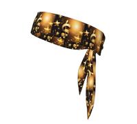 Gold Musical Note With Fallen Shiny Star Print Headbands Soft Unisex Adjustable Headwraps, Hair Athletic Bands For Running, Tennis, Sports