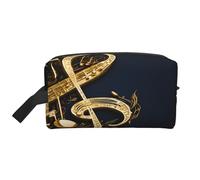 (Gold Musical Note with Fallen Shiny Star) Print Large Travel Toiletry Bag - 600d Oxford Fabric, Foam Padding, Gym & Weekend Trip Organizer