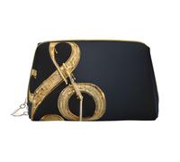 Gold Musical Note with Fallen Shiny Star Print Makeup Bag Portable Leather Waterproof Cosmetic Bag Clutch Makeup Brush Bag (6.7x4.3in)