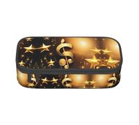 Gold Musical Note with Fallen Shiny Star Print Pencil Case Holder Stylish Slim with Zipper Cosmetic Makeup Pouch Bag for Girls Teens Adults