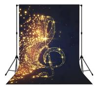 Gold Musical Note With Fallen Shiny Star Print Photo Studio Background 5x7ft Soft Photo Backdrop Curtain For Studio Content Creator Equipment