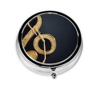 Gold Musical Note with Fallen Shiny Star Print Pill Box for Pocket Round Pill Box 3 Compartment Decorative Portable Travel Pill Holder Tablet Vitamin Organizer Mini Pill Case(2pcs)