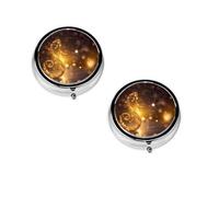Gold Musical Note with Fallen Shiny Star -Print Portable Round Pill Box - Stylish Round Pill Organizer for Travel Compartments Gift for Medication Management