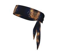 Gold Musical Note with Fallen Shiny Star Print Sports Head Tie,Adjustable Sports Headband for Sports, Fitness, Working Out, Yoga