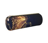 Gold Musical Note with Fallen Shiny Star Print Women Men Pencil Case Cylindrical Lightweight Pen Pouch Office Stationery Organizer