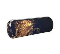 Gold Musical Note with Fallen Shiny Star Print Women Men Pencil Case Cylindrical Lightweight Pen Pouch Office Stationery Organizer