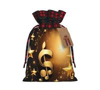 Gold Musical Note With Fallen Shiny Star Print Xmas Drawstring Eco-Friendly Gift Bags For Christmas Party Wrapping Present Needs