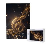 Gold Musical Note with Fallen Shiny Star Printed 1000 Piece Jigsaw Puzzle for Adults, Cut Brain Teaser Game for Family Home Decor Gift(29.5x19.7 Inch)