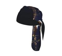 Gold Musical Note with Fallen Shiny Star Printed Cycling Bandana Cap, Quick Dry Breathable Helmet Liner Do Rag for Men Women Outdoor
