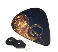 Gold Musical Note with Fallen Shiny Star Printed Guitar Picks 6 Pcs Guitar Plectrum Acoustic Electric Guitar Pick for Bass Electric Acoustic Guitars Ukulele Thin Medium Thick Set 0.96mm
