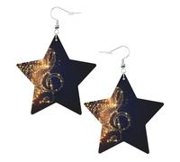 Gold Musical Note With Fallen Shiny Star Printed Leather Pierced Earring Set, 1 Pair Lightweight Bohemian Earrings Birthday Party Jewelry Gifts For Women
