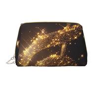 Gold Musical Note with Fallen Shiny Star Printed Makeup Bag for Women Portable Leather Make up Bag Travel Zipper Cosmetic Bags Organizer
