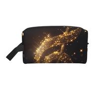 Gold Musical Note with Fallen Shiny Star Printed Makeup Bag Travel Portable Cosmetic Bag Large Capacity Makeup Case Toiletry Handbag Organiser for Women