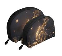 Gold Musical Note with Fallen Shiny Star Printed Makeup Bags 2-Piece Portable Shell Travel Toiletry Bag Cosmetic Organizer Bag for Women