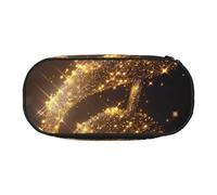 Gold Musical Note with Fallen Shiny Star Printed Oxford Fabric Pencil Case with Spacious Design for School, Office, Travel - Multi-Use Stationery & Makeup Pouch