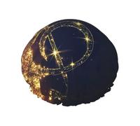 Gold Musical Note with Fallen Shiny Star Printed Reusable Shower Hats, Double Layer Headgear For Spa And Salon, Large Hair Wrap