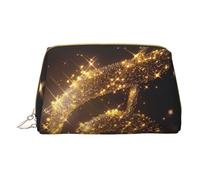 Gold Musical Note with Fallen Shiny Star Printed Small Makeup Bag Portable Leather Make up Bag Travel Zipper Cosmetic Bags Organizer for Women