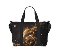 Gold Musical Note with Fallen Shiny Star Printed Travel Bag Duffle Bag for Men Women, Large Water Resistant Gym Bag Weekend Holdall Bag with Shoulder Strap
