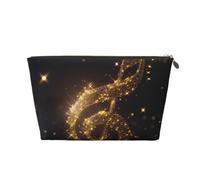 Gold Musical Note with Fallen Shiny Star Printed Travel Cosmetic Bags with Gold Zipper Makeup Organizer Cosmetic Case Toiletry Bag for Women Mom Girls