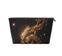 Gold Musical Note with Fallen Shiny Star Printed Travel Cosmetic Bags with Silver Zipper Makeup Organizer Cosmetic Case Toiletry Bag for Women Mom Girls