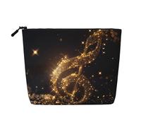 Gold Musical Note with Fallen Shiny Star Printed Travel Makeup Bag Imitation Linen Cosmetic Bags Waterproof Cosmetic Case Organizer for Women