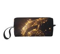 Gold Musical Note with Fallen Shiny Star Printed Travel Makeup Bag Portable Cosmetic Bag Makeup Case Toiletry Handbag Organiser for Women