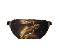 Gold Musical Note with Fallen Shiny Star Printed Waist Bag Adjustable Bum Bag Lightweight Travel Waist Fanny Pack Belt for Walking Cycling Hiking Travel