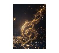Gold Musical Note with Fallen Shiny Star Printed Wooden Puzzle 500 Piece, Cute Puzzle Game in Plastic Box for Family Entertainment and Brain Training Gifts