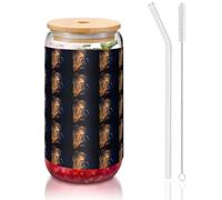 Gold Musical Note with Fallen Shiny Star Printing Cute Drinking Glasses with Glass Straw 16 Ounce for Beer Iced Coffee Whiskey Gift