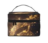 Gold Musical Note with Fallen Shiny Star Prints Makeup Bag for Women Men, Travel Cosmetic Bag Large Wide-Open Portable Toiletry Bag with Handle