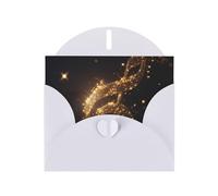 Gold Musical Note with Fallen Shiny Star Prints Pearl Paper Horizontal Festival Greeting Card for Birthday Cards and All Occasions, White