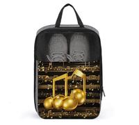 Gold Musical Note with Fallen Shiny Star Shoe Bag Travel Shoe Organizer Water-Resistant Shoe Pouch with Zipper Sneaker Dust Bag, gray, One Size, Modern