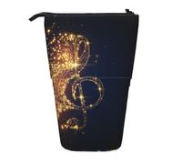 Gold Musical Note with Fallen Shiny Star Vertical Retractable Pencil Case, Easy to Use, Adjustable Size According to Needs