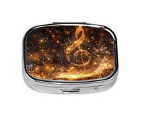 Gold Musical Note with Shiny Star Mini Pill Box Metal Travel Medicine Organizer with 2 Compartments Pocket-Sized Pill Container