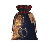 Gold Musical Note With Shiny Star Print Christmas Drawstring Linen Gift Bags Reusable Fabric Bags With Tags For Christmas Gifts