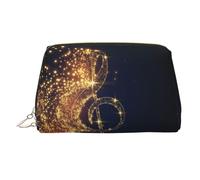 Gold Musical Note with Shiny Star Print Makeup Bag Portable Leather Waterproof Cosmetic Bag Clutch Makeup Brush Bag (6.7x4.3in)