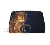 Gold Musical Note with Shiny Star Print Makeup Bag Portable Leather Waterproof Cosmetic Bag Clutch Makeup Brush Bag (6.7x4.3in)