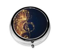 Gold Musical Note with Shiny Star Print Pill Box for Pocket Round Pill Box 3 Compartment Decorative Portable Travel Pill Holder Tablet Vitamin Organizer Mini Pill Case(2pcs)