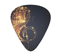 Gold Musical Note With Shiny Star Unique Guitar Picks With Clear Prints And Multiple Thicknesses