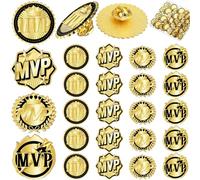 Gold MVP Pins Bulk with Butterfly Clasp & Clear Gift Box Champion Pins for Baseball Football Softball Basketball Soccer Volleyball Award for Sports Achievements Athlete Prize Gifts, 1.18 inch, Zinc
