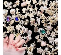 Gold Nail Charms,50PCS Mixed 3D Pearl Rhinestones Bowknot Luxury Metal Nail Art Charms,Alloy Nail Gems Nail Decorations for DIY Manicure Design Nail Art Jewelry Making (B Mixed Pattern Gold)