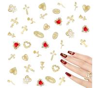Gold Nail Charms, 80 Pcs Rose Hearts Virgin Mary Cross 3D Nail Art Charms Gems Golden Metal Nail Decorations Accessories for Manicure DIY Crafts (Gold)
