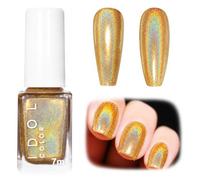 Gold Nail Polish - Glitter Holographic Nail Polish - Quick Dry Iridescent Nail Varnish - Long Lasting Shimmer Gold Nail Varnish - Shiny Laser Chrome Gel Chip Resistant No Need Cured for Women