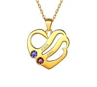 Gold Name Necklace for Women Engraved Heart Pendant Personalised Birthstone Jewelry Gifts for Girl Birthday Xmas Thanksgiving Day Anniversary