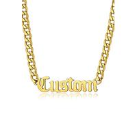 Gold Name Necklace for Women, Personalised Arabic Old English Name Pendant Stainless Steel Jewelry, Custom Nameplate Choker Neck Chain for Mother Wife