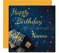 Gold Nana Birthday Card - Golden Gifts - Happy Birthday Card for Nana from Grandson Granddaughter, 145mm Golden Bday Greeting Cards